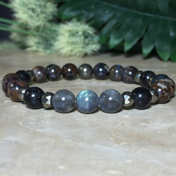 Grounding 8mm Nuummite Bracelet, Pietersite Bracelet, Labradorite Bracelet, Balance the Third-Eye, Calming, Spiritual growth, Healing