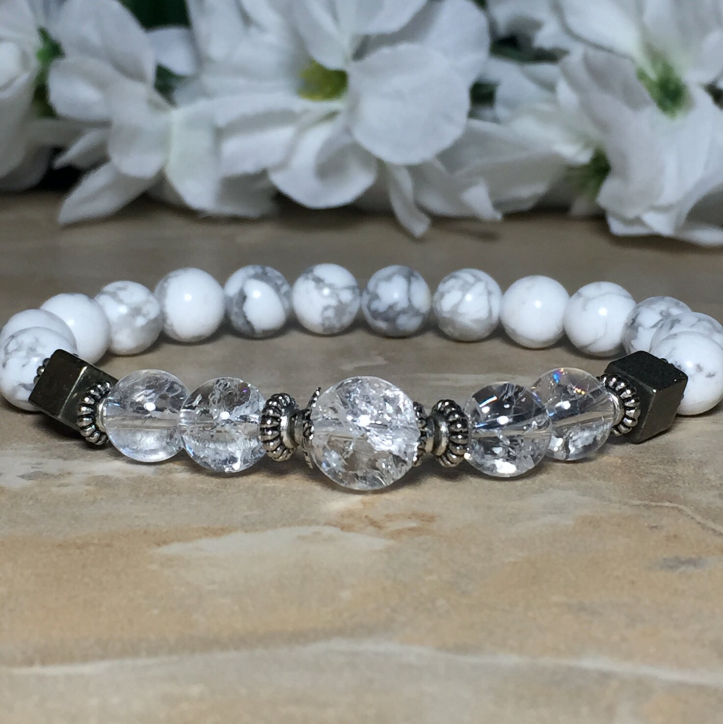 Crystal Quartz Bracelet Howlite Bracelet Pyrite Bracelet Etsy