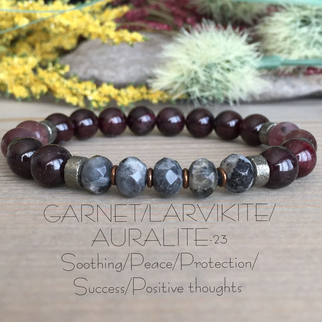 Unisex Larvikite Bracelet Auralite-23 Bracelet Garnet - Etsy