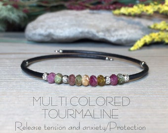 2.5x4mm Multi-color Tourmaline Memory Wire Bracelet, Tourmaline Bracelet, Protection Against Negativity, Healing Crystal, Gift For Her