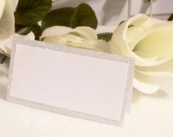 Silver Glitter Elegant Name Place Cards For Wedding, Birthdays, Holidays (Folded)