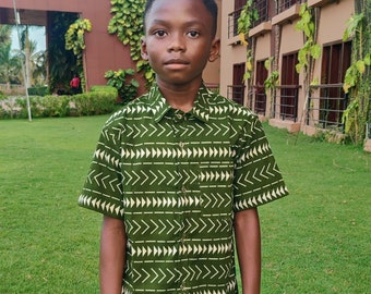 Boys African Shirt/ African Shirts For Boys ,  Ankara Children's Shirt, Handmade African Print Clothes,  Party Shirt, Toddler Shirt, green