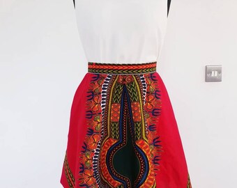 Pink African Printed Knee-length Midi  Handmade Skirt /100% Wax Cotton Handmade UK Print Skirt/ Ankara Skirt /African Skirt/ Ethnic Clothing