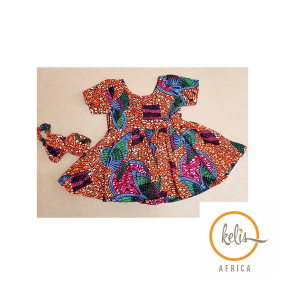African Print Baby Girl Dress with Hairband: Ankara Cotton Party Outfit