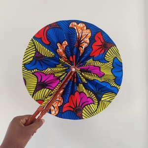 African Print Folding Fan: Handmade Leather Accent, Ghana