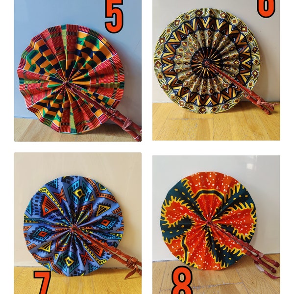 Sale !! African Print Fan/ African Print Folding Hand Fan/ Handmade Leather and African Print  Fan/ Small