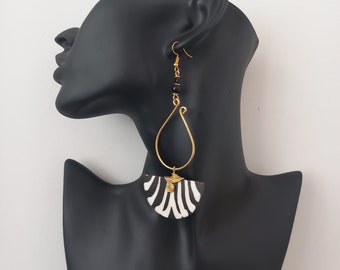 Elegant Curved Brass and Bone Pendulum Earrings