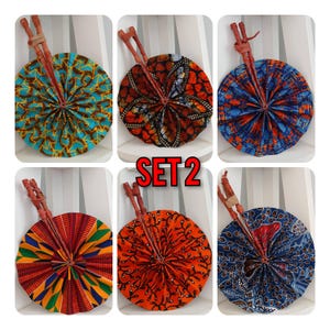 Set of 6 African Print Fan/ African Print Folding Hand Fan/ Ankara Fans/ Handmade Leather and African Print  Fan. Mini size