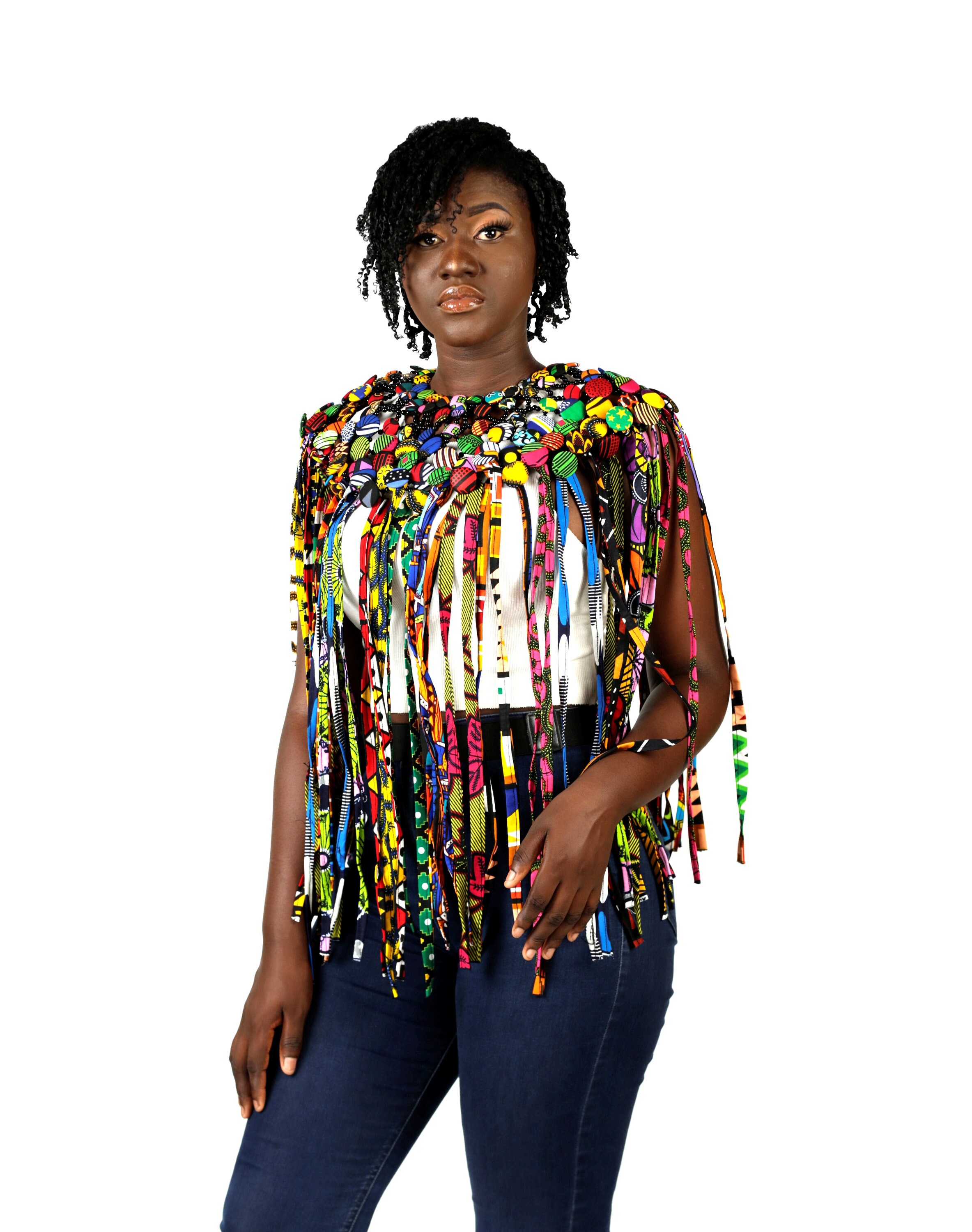 Handmade African Ankara Fabric Necklace For Women – Vibrant Ethnic Print Button Burr Splicing Jewelry, Unique Gift