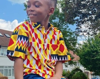 Boys African Shirt/ African Shirts For Boys ,  Ankara Children's Shirt, Handmade African Print Clothes,  Party Shirt, Toddler Shirt, white