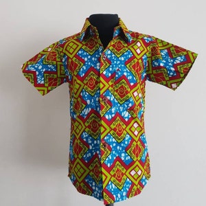 Clearance Little Boys Shirt, Ankara Print, Handmade,  African Print Clothes, Shirt, Party Shirt, Toddler Shirt, Green Cubes