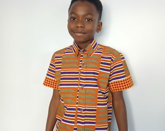 Camisa para niños de 9 a 10 años / Camisas africanas para niños, estampado Ankara, hechas a mano / Camisa de fiesta, camisa para niños pequeños, camisa de algodón para niños, manga corta hecha a mano