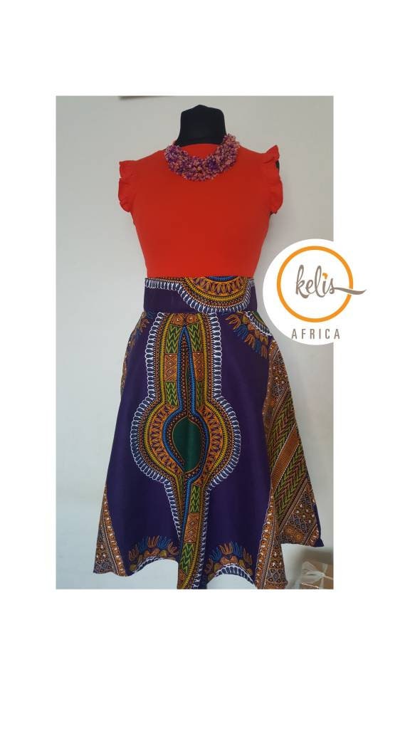 Image of African Print Skirt/ Dashiki Skirt/Skirt/Midi Skirt/African Ethnic Clothing/ Midi Purple