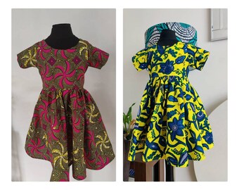 Little Girl's Dress,  African Print Girls Dress, Party Dress, Church Dress, Toddler Dress,  Ankara Girls Dress, Yellow/ Pink Vine