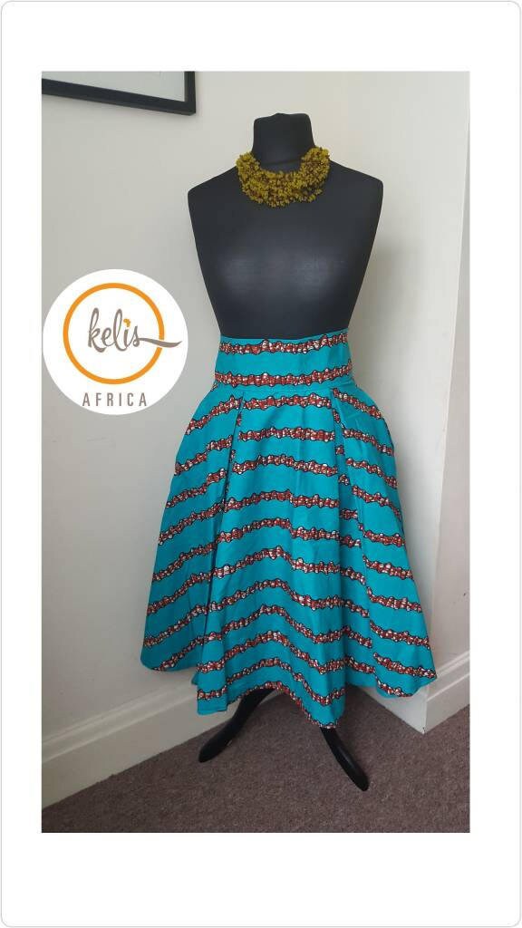 Image of African Print Skirt/ Ankara Skirt/Skirt/Midi Skirt/African Ethnic Clothing/ Midi Turquoise