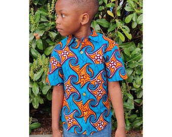 Chemise africaine pour garçons / chemises africaines pour garçons, imprimé Ankara, fait main, vêtements imprimés africains, chemise de soirée, chemise pour tout-petit, bleu