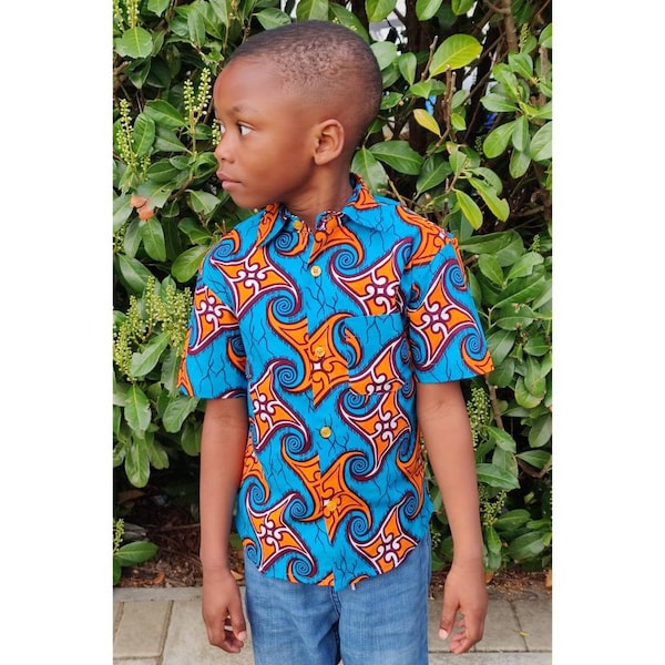 Boys African Shirt/ African Shirts For Boys , Ankara Print, Handmade,  African Print Clothes, Party Shirt, Toddler Shirt, Blue