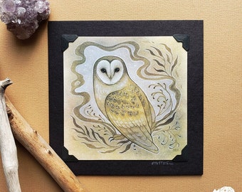 Tyto Alba // 5 by 5 mini art print // Ethereal Barn Owl