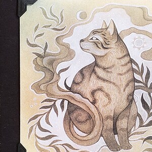 Tabby Cat Spirit Print // Lunar and solar energy // 5x5 Mounted mini mounted print affordable petite artwork // cat home decor