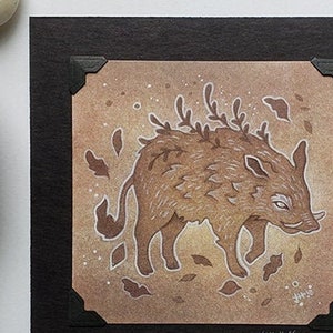 Wild Boar Spirit 5x5 Mounted Print // Mini Art