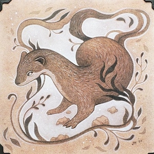 Least Weasel // 5 by 5 mini art print // Ethereal intuitive animal art