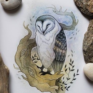 Dreamy Barn Owl Illustration // 8 x 10 Archival Print // great for nursery, bedroom, bathroom and entryway