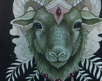 Aries Astrological Sign // Green Ram Print // 8 x 10 Archival Giclée