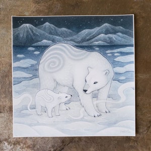 Polar Bear Cub and Mother // 8 by 8 archival print // Ethereal wildlife art