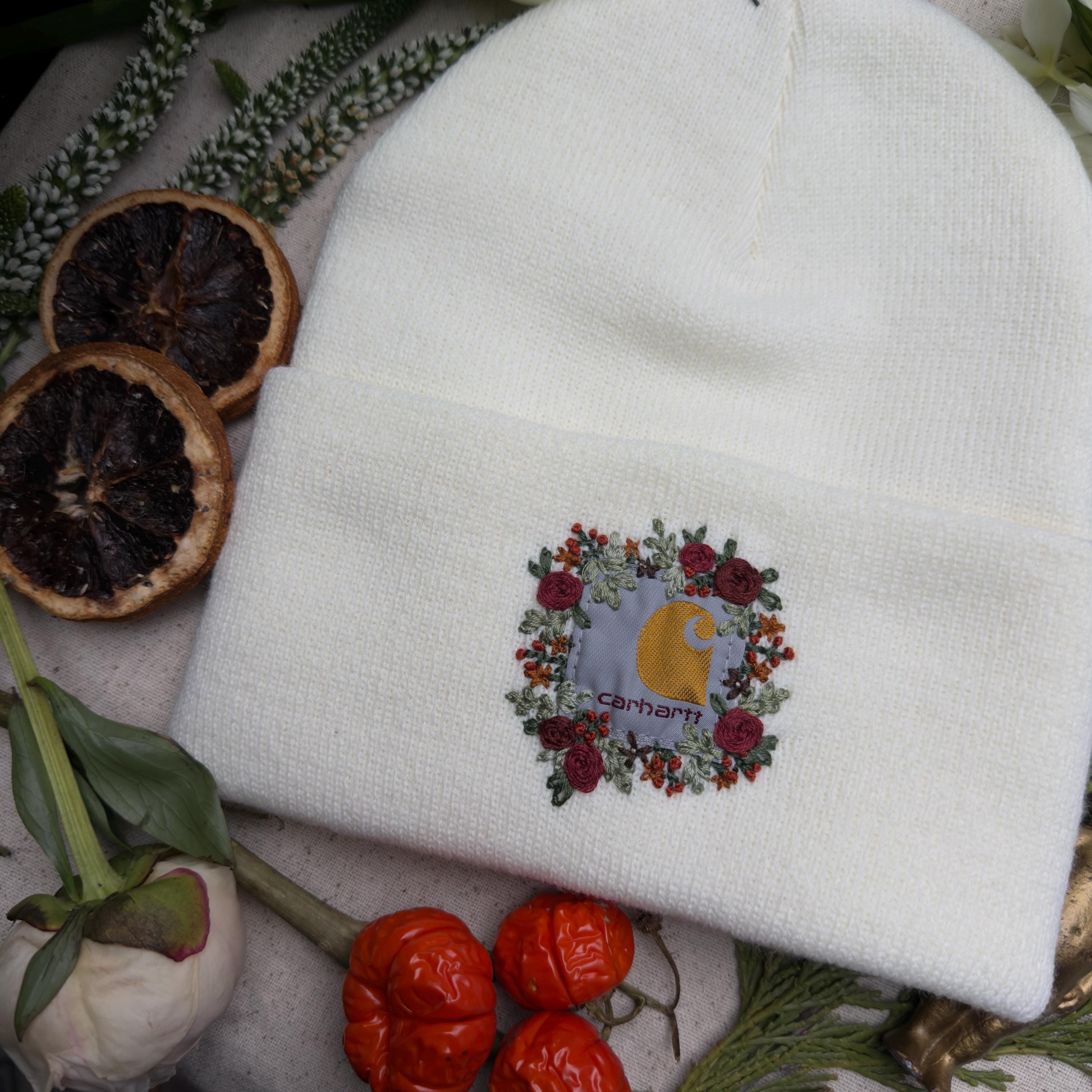 Adorable Carhartt Dark Green Cap with Handmade Floral Embroidery! il_fullxfull.3395082499_hh28.jpg main image 3