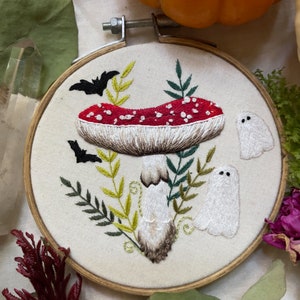 Embroidery Pattern: Spooky Mushroom with Bats