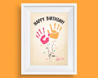 DIY Handabdruck Luftballons Geburtstagskarte | DIY Karte Geschenk Memory Andenken | Geschenk von Baby | Andenken Geburtstag | Sofortdownload | Handprint Art