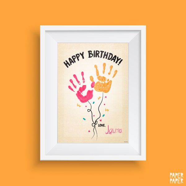 DIY Handprint Globos Tarjeta de cumpleaños / Tarjeta DIY Regalo Recuerdo de memoria / Regalo del bebé / Cumpleaños de recuerdo / Descarga instantánea / Arte de huellas de manos