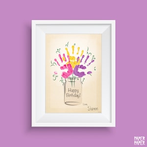 Verjaardagskaart handafdruk bloemen | DIY kaart cadeau herinnering aandenken | Cadeau van baby | Aandenken verjaardag | Direct downloaden | Handafdrukkunst