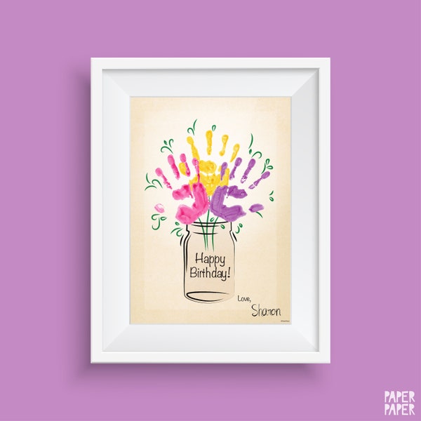 Flowers Handprint Birthday Card | DIY Card Gift Memory Keepsake | Gift from Baby | Keepsake Birthday | Instant Download | Handprint Art