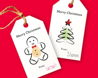 Etiquetas de regalo navideñas con huellas dactilares DIY / Huellas dactilares para niños / Regalo de bebé / Recuerdo / Descarga instantánea / Arte con huellas de mano / Imprimible