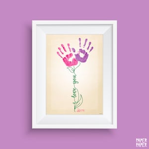 Handafdruk bloemen | Ik hou van je kaart | DIY kaart cadeau herinnering aandenken | Cadeau van baby | Aandenken | Direct downloaden