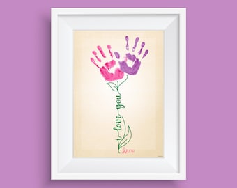 Tarjeta de amor con huella de flor / Tarjeta de regalo DIY / Regalo de bebé / Recuerdo / Descarga instantánea