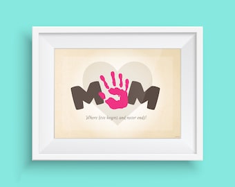 Huella de mano de mamá / Tarjeta de huella de mano para mamá / Regalo para mamá / Regalo de bebé / Recuerdo DIY / Regalo único para madres / Descarga instantánea