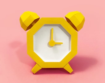 Alarm Clock Papercraft | Instant Download | Printable | Papercraft | Digital Download | Retro Paper Clock | 3D model | Pdf | Svg | Dxf