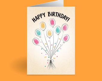 DIY Fingerprint Balloons Happy Birthday Card | Kids Thumbprint | Gift from Baby | Keepsake | Instant Download | Handprint Art | Printable