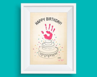 Handprint Birthday Cake Card |DIY Card Gift Memory Keepsake | Gift from Baby | Keepsake Birthday | Instant Download | Handprint Art