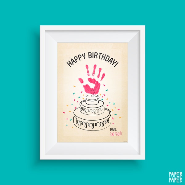 Handprint Birthday Cake Card |DIY Card Gift Memory Keepsake | Gift from Baby | Keepsake Birthday | Instant Download | Handprint Art