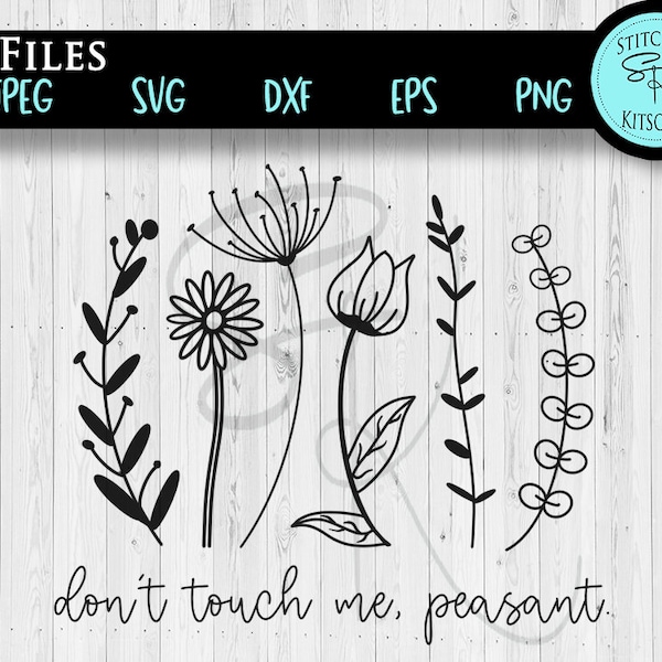 Don't Touch Me Peasant, Hand-Drawn Dainty Wild Flowers SVG for Baby Shirt, Funny SVG for Baby Girl Svg eps dxf png jpg