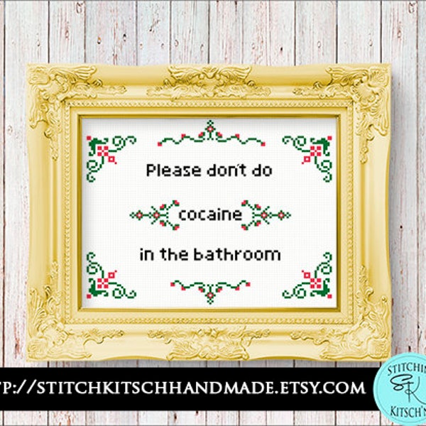 PDF Pattern Counted Cross Stitch - Please don't do cocaine in the bathroom - 10x8 DIY Funny Kitschy Modern Subversive Cross Stitch Sampler