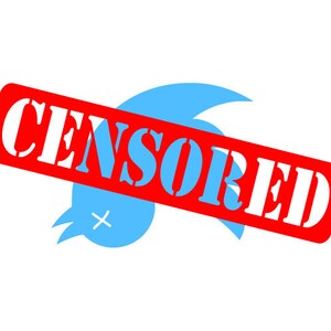 May include: A red stamp with the word "CENSORED" in white letters is placed diagonally over a blue bird icon. The bird icon has a white X over its eye.
