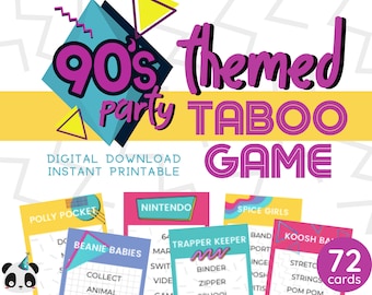 90's Taboo Party Game | 72 cards Download Instant Printable | Millennials Party Game | 90s Party Theme | Nostalgic Games | Group Game