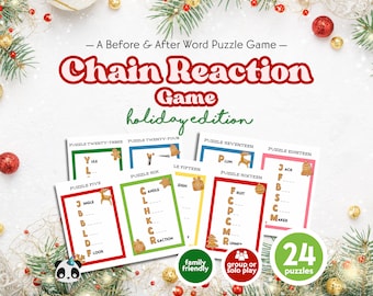 Chain Reaction Game Holiday Edition | Printable Game | Christmas Game for Families | Group Christmas Games | Christmas Word Puzzles