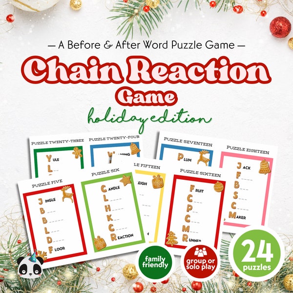 Chain Reaction Game Holiday Edition | Printable Game | Christmas Game for Families | Group Christmas Games | Christmas Word Puzzles