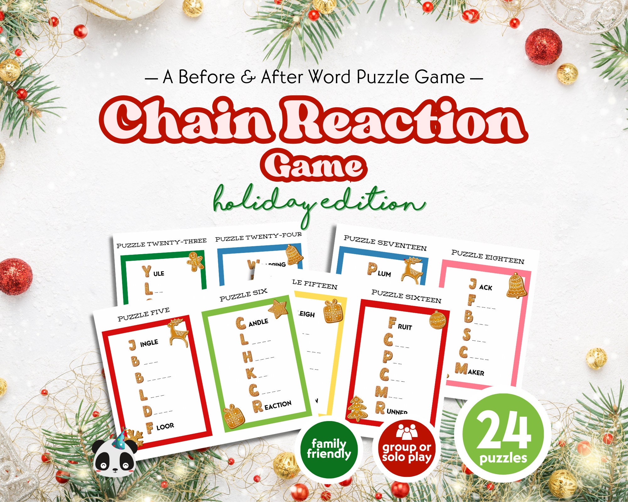 Chain Reaction Game Holiday Edition Printable Game Christmas Game for