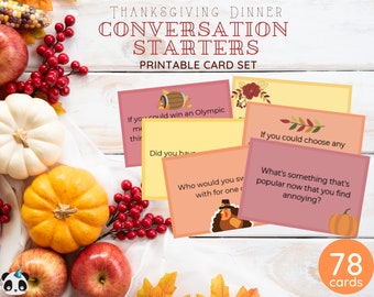 Thanksgiving Conversation Starters | 78 Cards Thanksgiving Game | Digital Download | Printable Thanksgiving Cards | Family Friendly Game